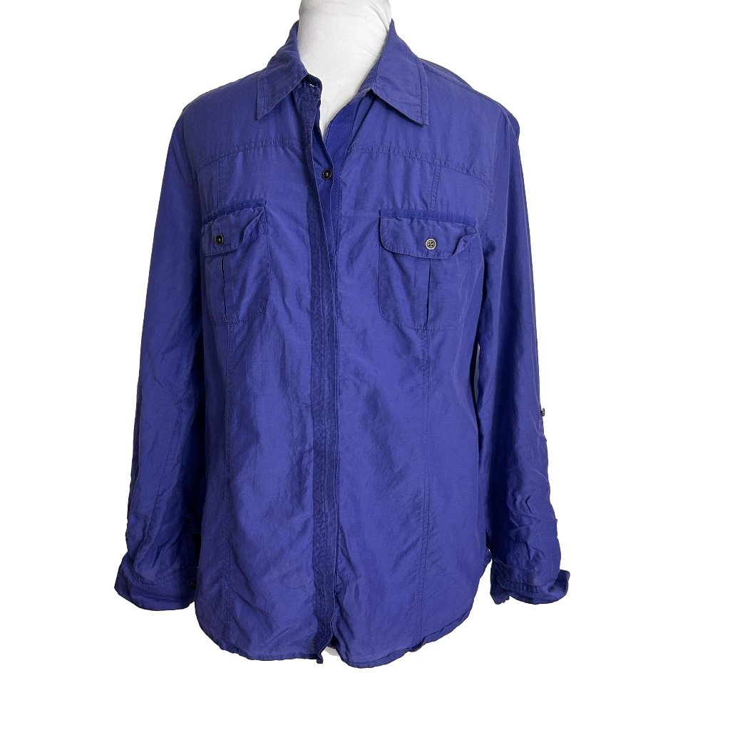 Chicos Silk Cotton Blend Purple Button Front Blouse Shirt Top Tab Sleeve